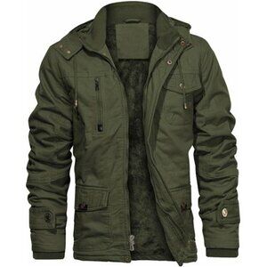 Men's Thick Winter Jackets with Hood Fleece Lining Cotton Military Jackets